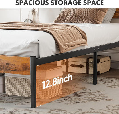 JHK Twin Size Sturdy Metal Platform Bed Frame with Wood Headboard and Footboard