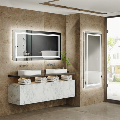 Bathroom Mirror with Front+Backlit Lights Dimmable Wall Vanity Mirrors Anti-Fog