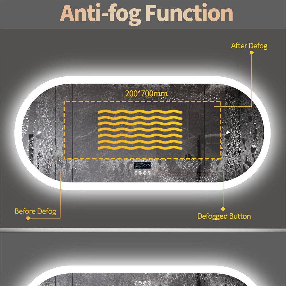 LED Bathroom Mirror Anti-fog Wall Vanity Mirror Bluetooth Intelligent Display HD