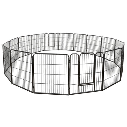 Dog Playpen 32" Large Metal Exercise Puppy Pen Pet Fence Outdoor 16 Panels Black