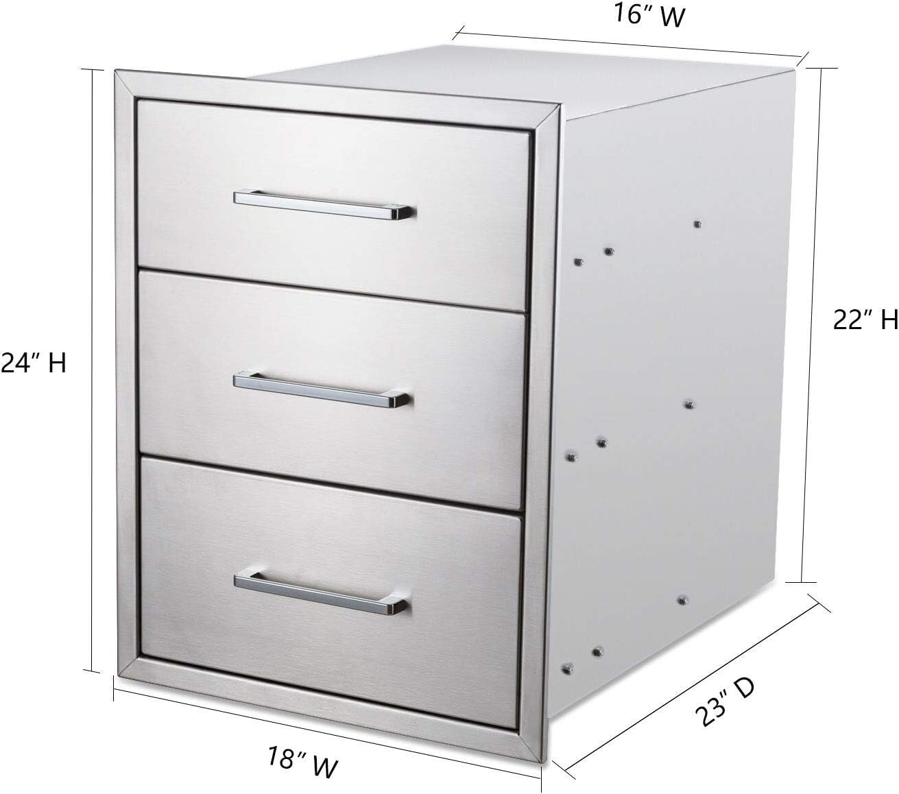 Outdoor Kitchen Drawers Stainless Steel 3-Drawer BBQ Drawer 18"W x 24"H x 23"D