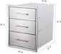 Outdoor Kitchen Drawers Stainless Steel 3-Drawer BBQ Drawer 18"W x 24"H x 23"D