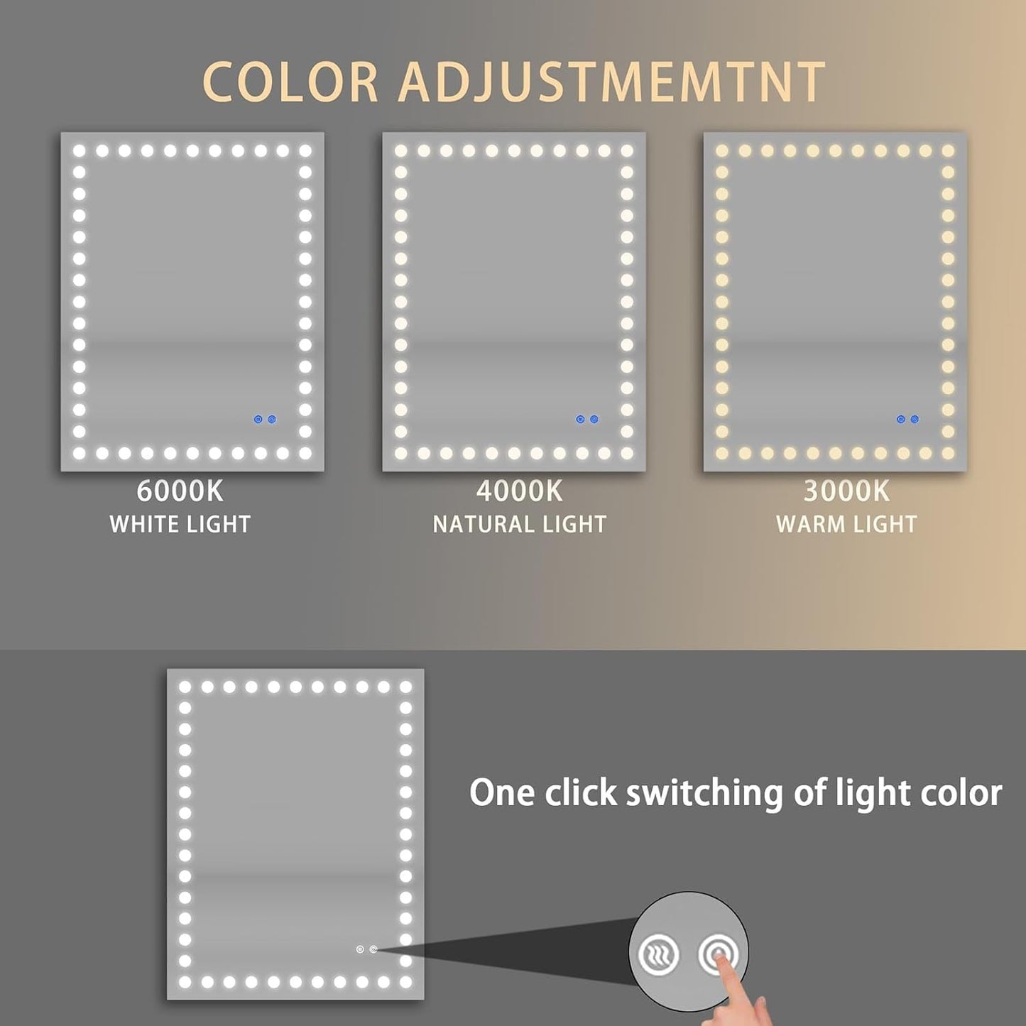 28 x 36in LED Bathroom Mirror Dimmable Anti-fog Wall Vanity Touch Makeup Mirror