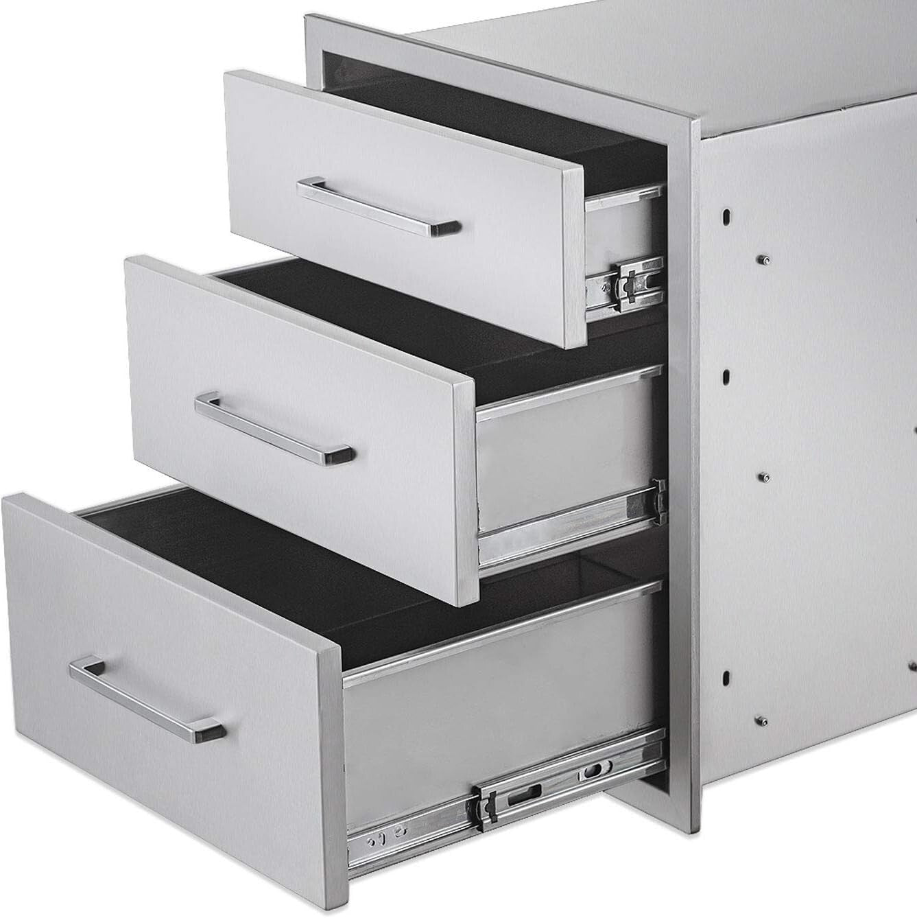 Outdoor Kitchen Drawers Stainless Steel 3-Drawer BBQ Drawer 18"W x 21"H x 23"D