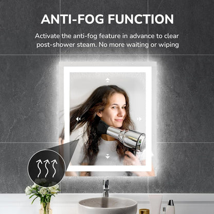 24x36in LED Bathroom Mirror Wall Vanity Mirror Dimmable Anti-fog Tempered Glass