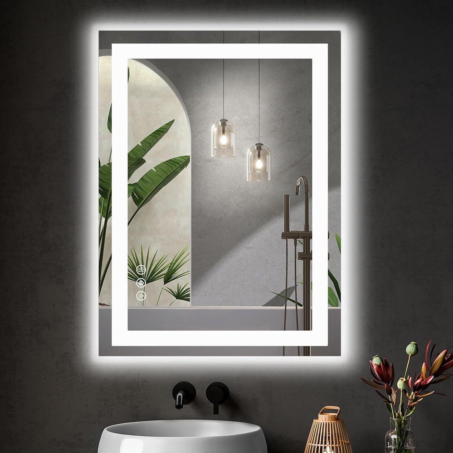 LED Dimmable Lighted Bathroom Mirror Anti-Fog Wall Mounted Rectangle Mirror