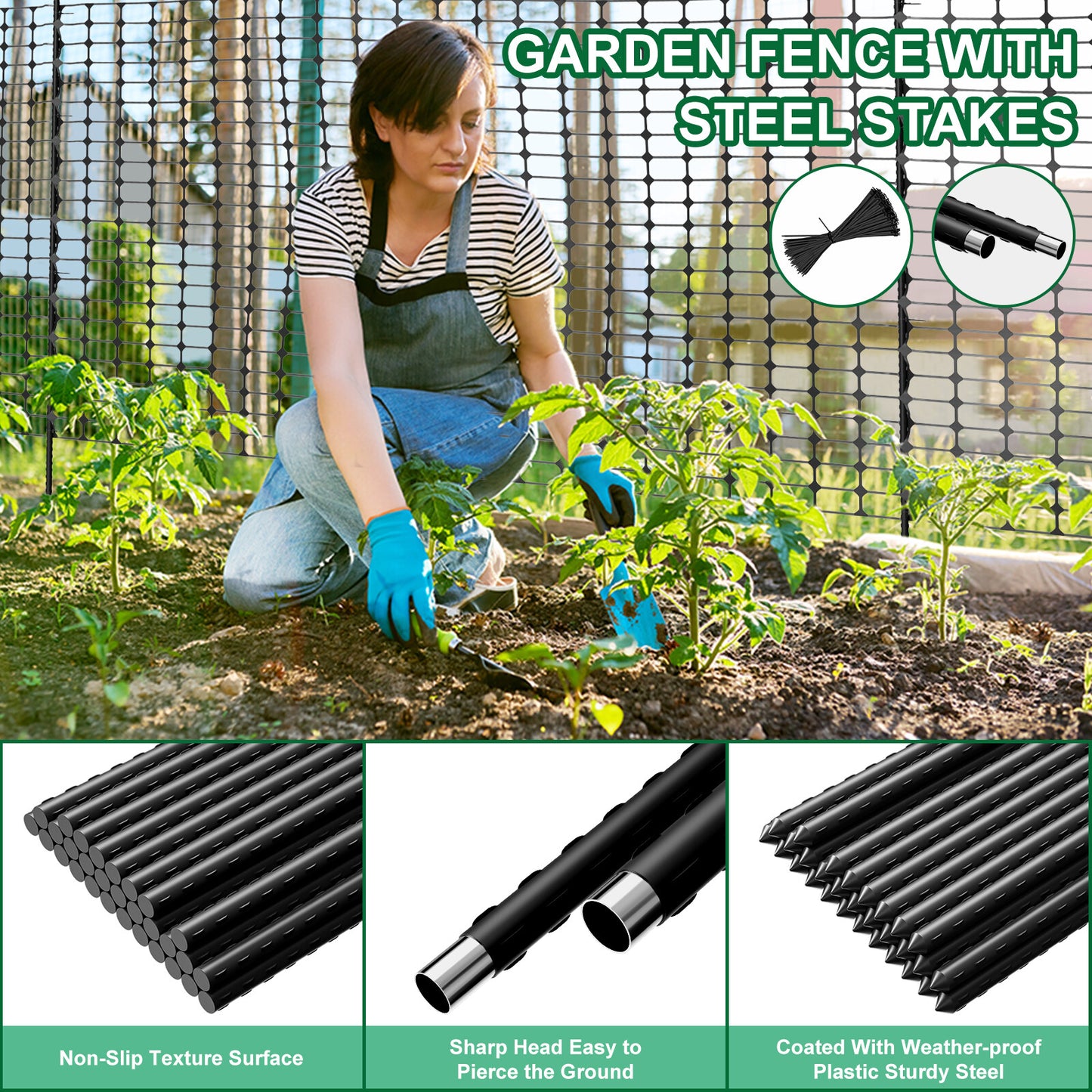 NAIZEA Garden Fence,Snow Fence Temporary Fence Plastic Fence with Posts & Stake