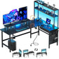 59 inch L Shaped Gaming Desk with LED & Power Outlets, Computer Desk with Drawer