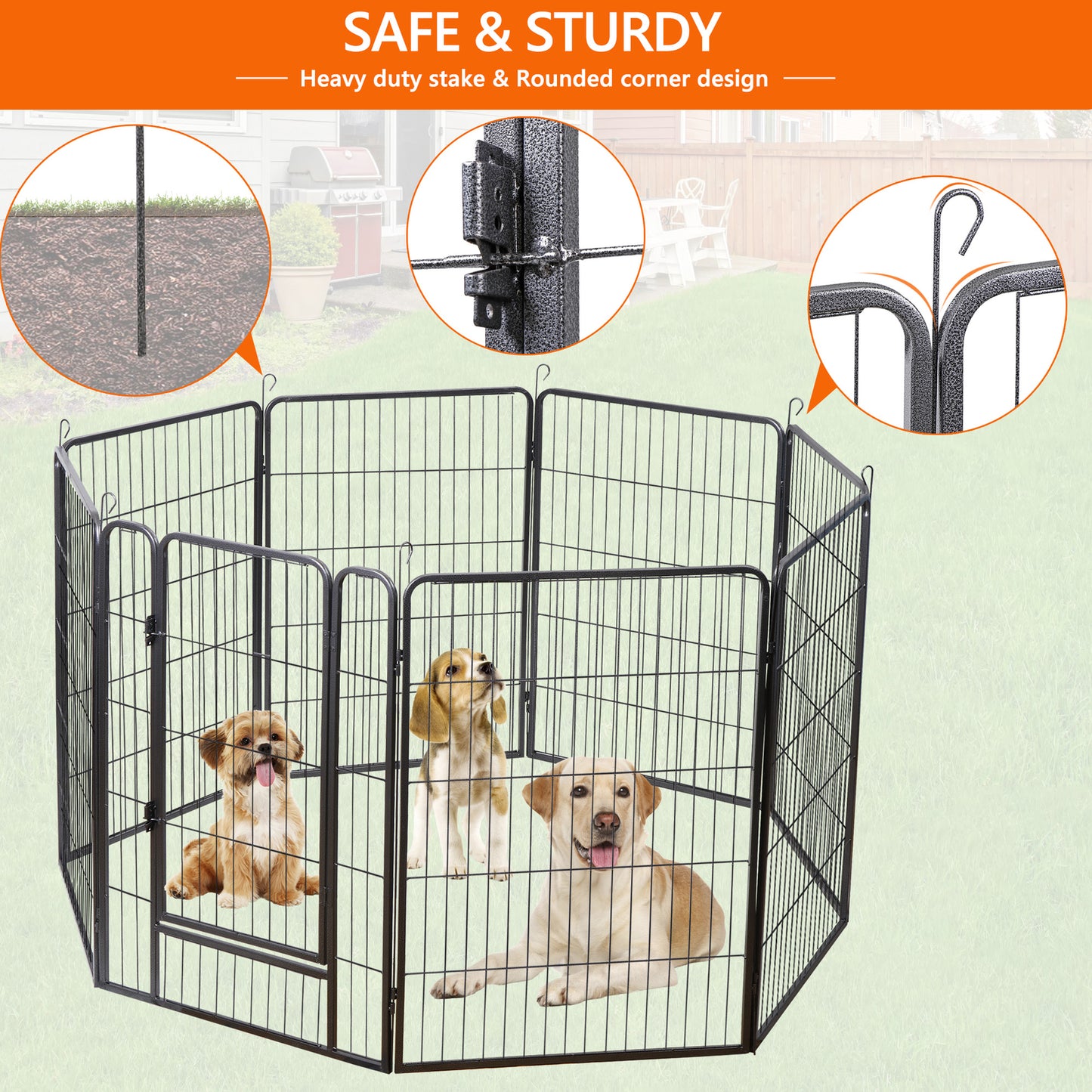 8 Panels 40''/16 panels 24”/32" Dog Pet Playpen Dog Fence Exercise Pen Outdoor