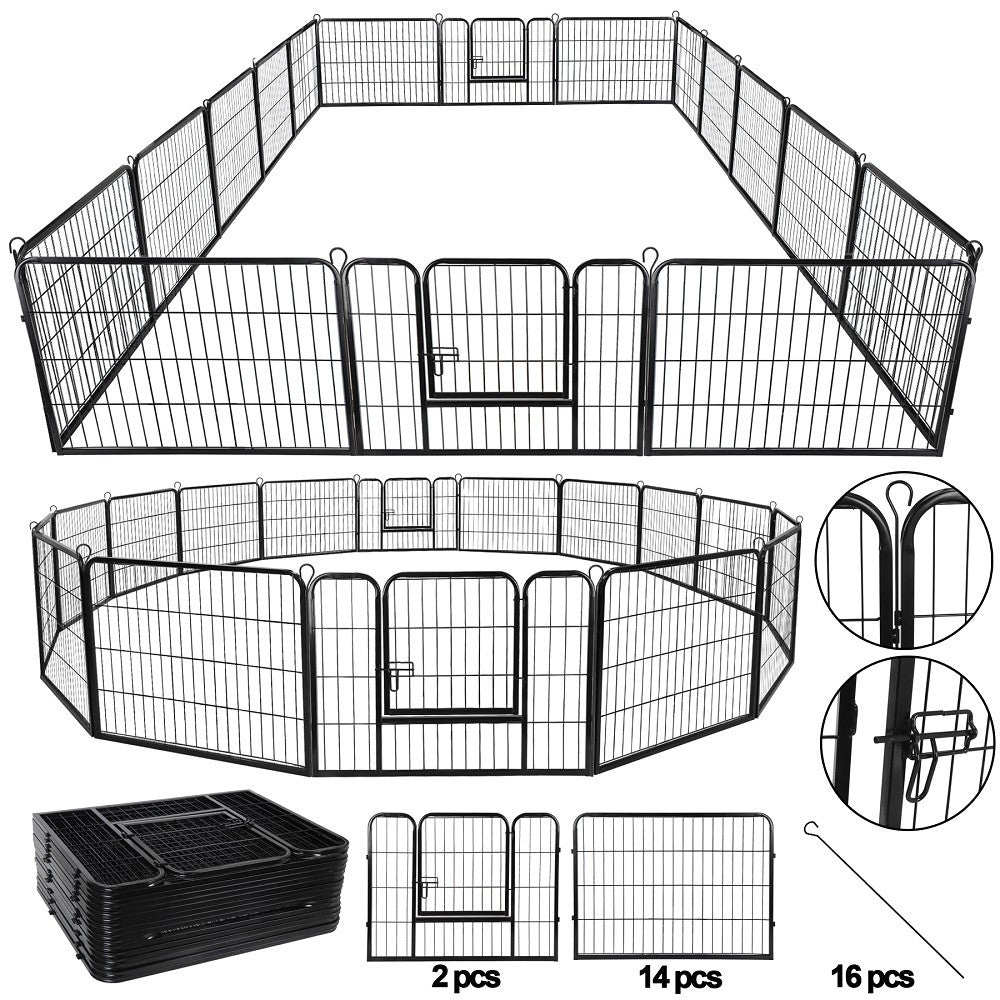 16 Panel Heavy Duty Metal Cage Crate Pet Dog Cat Fence Exercise Playpen Kennel