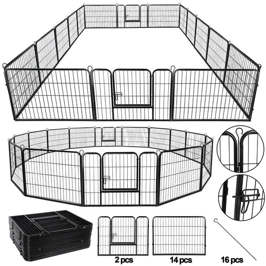 16 Panel Heavy Duty Metal Cage Crate Pet Dog Cat Fence Exercise Playpen Kennel