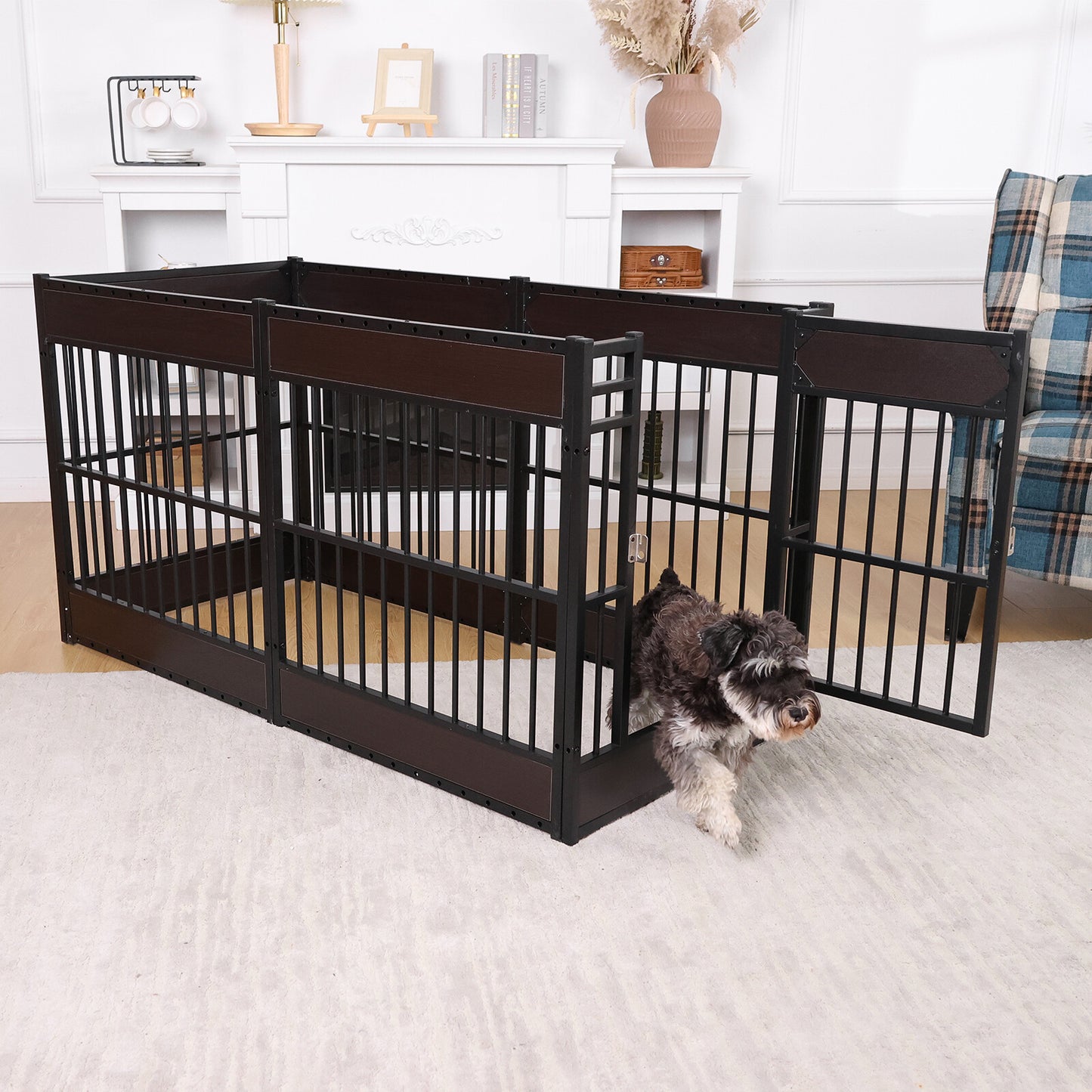 Wooden Adjustable Dog Playpen Pet Fence Heavy Duty Exercise Pen Furniture Style