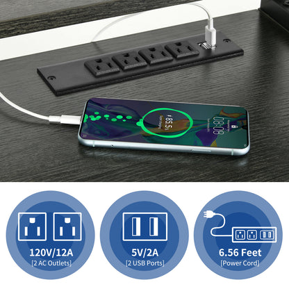 59" LED Computer Desk with Power Outlets Gaming Desk Home Office Desk with Hutch