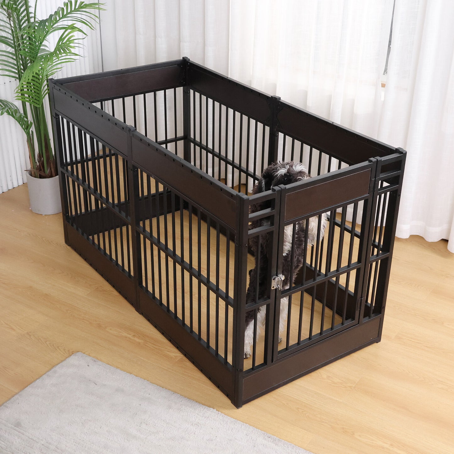 Wooden Adjustable Dog Playpen Pet Fence Heavy Duty Exercise Pen Furniture Style
