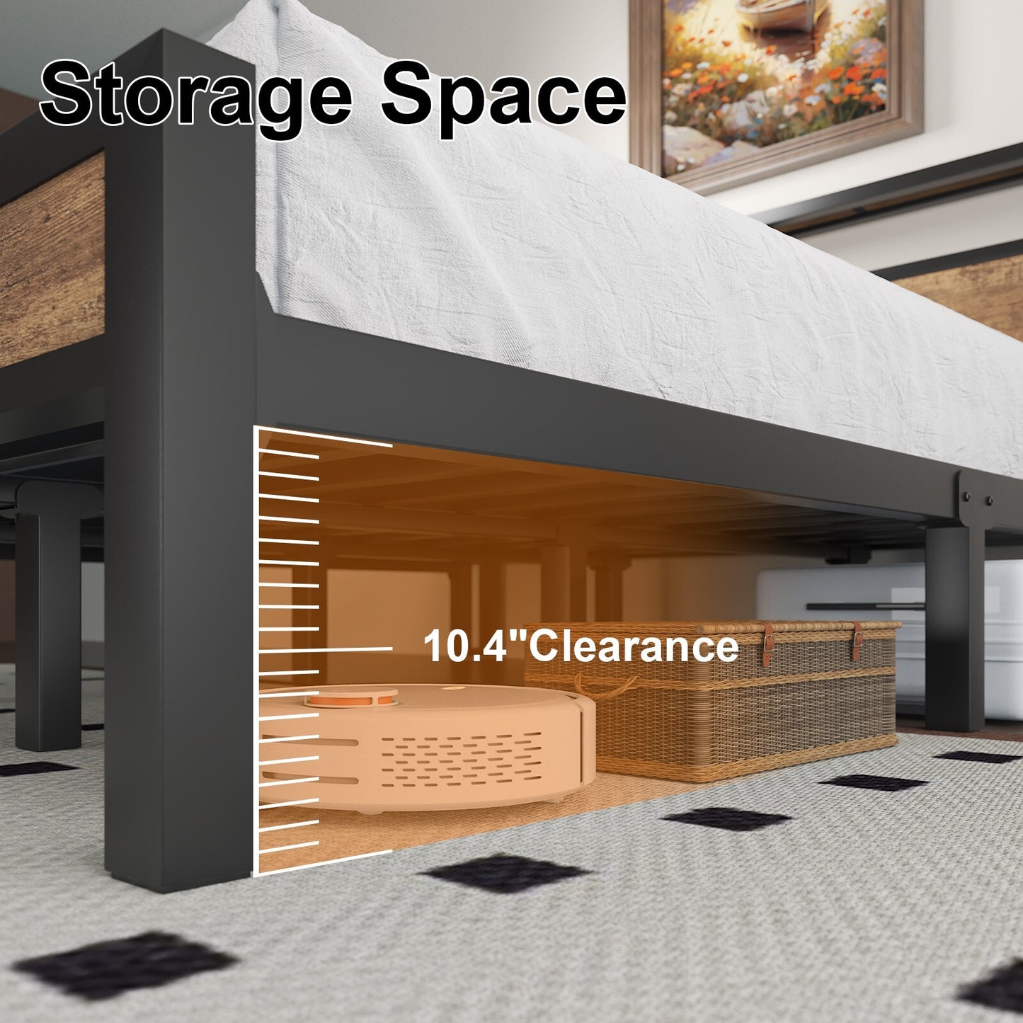 LED Light Bed Frame with 2-Tier Storage Headboard and Charging Station/Grey