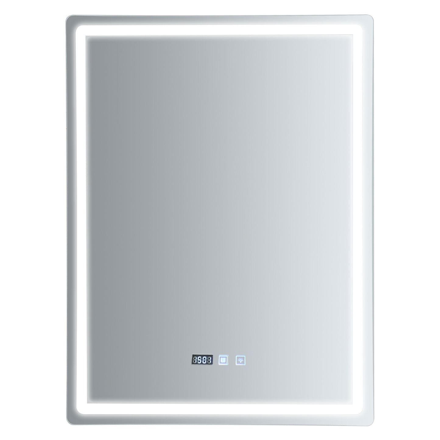 Dimmable LED Bathroom Mirror with Anti-Fog Function and Time Display 60×80 cm