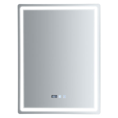 Dimmable LED Bathroom Mirror with Anti-Fog Function and Time Display 60×80 cm