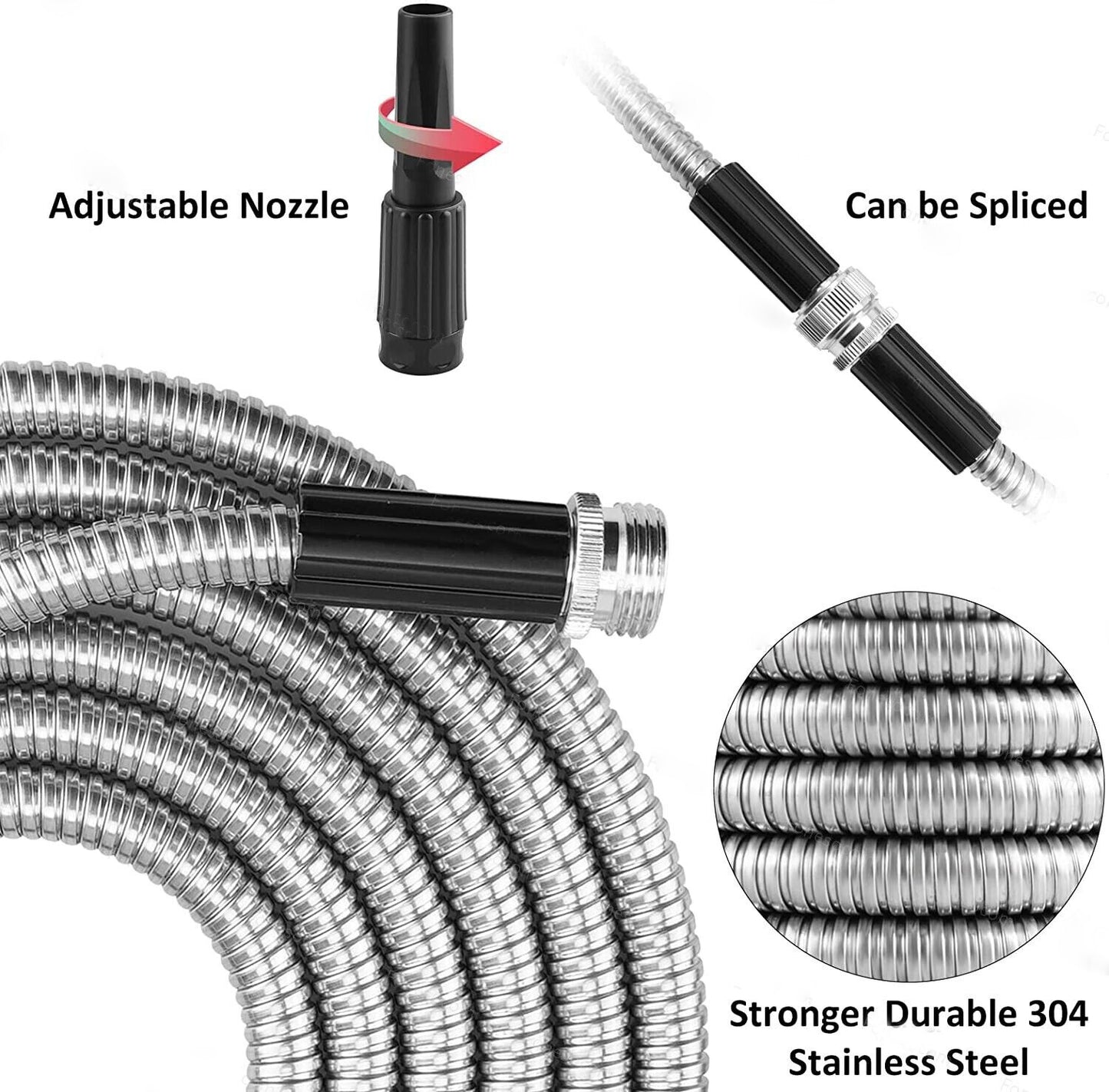 75FT 304 Stainless Steel Metal Garden Water Hose Kink Proof Flexible Heavy Duty