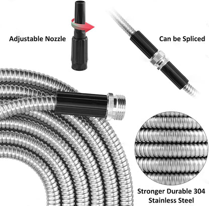 75FT 304 Stainless Steel Metal Garden Water Hose Kink Proof Flexible Heavy Duty