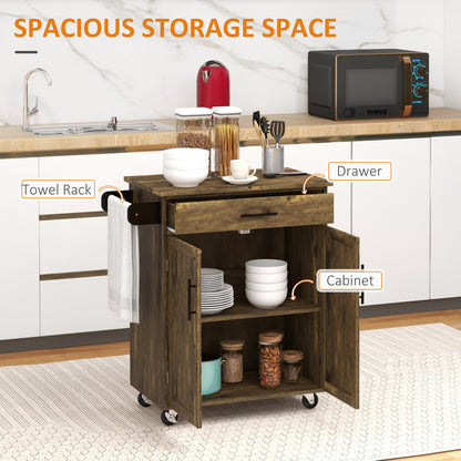 Kitchen Island Cart Rolling Trolley Cart with Drawer Storage Cabinet Towel Rack