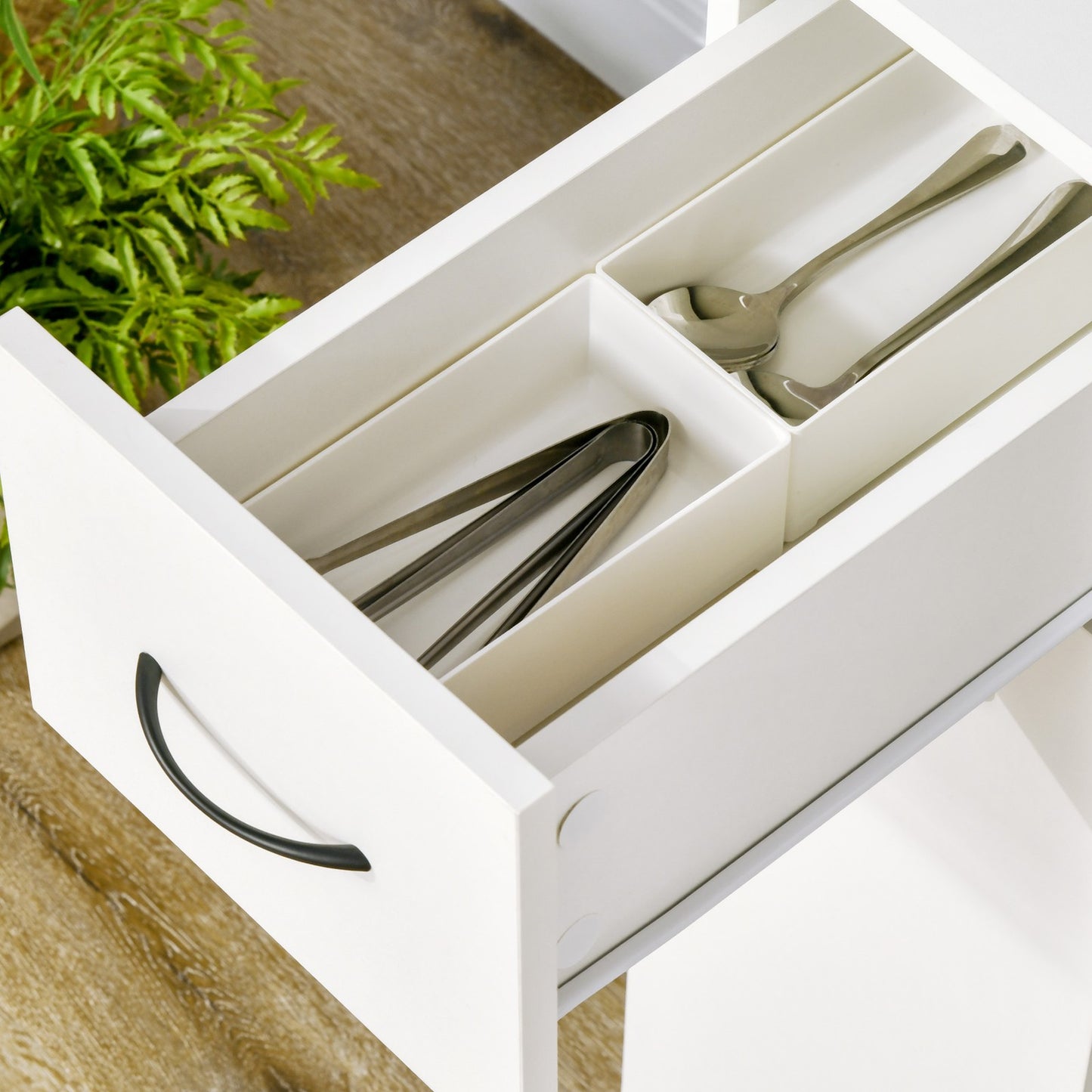 Rolling Kitchen Cart, Utility Storage Cart, Serving Trolley with Drawer, White