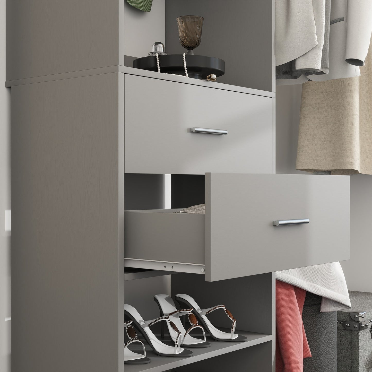 60'' W Walk-in Closet Organizer System with Door Storage Cabinet and Wood Drawer