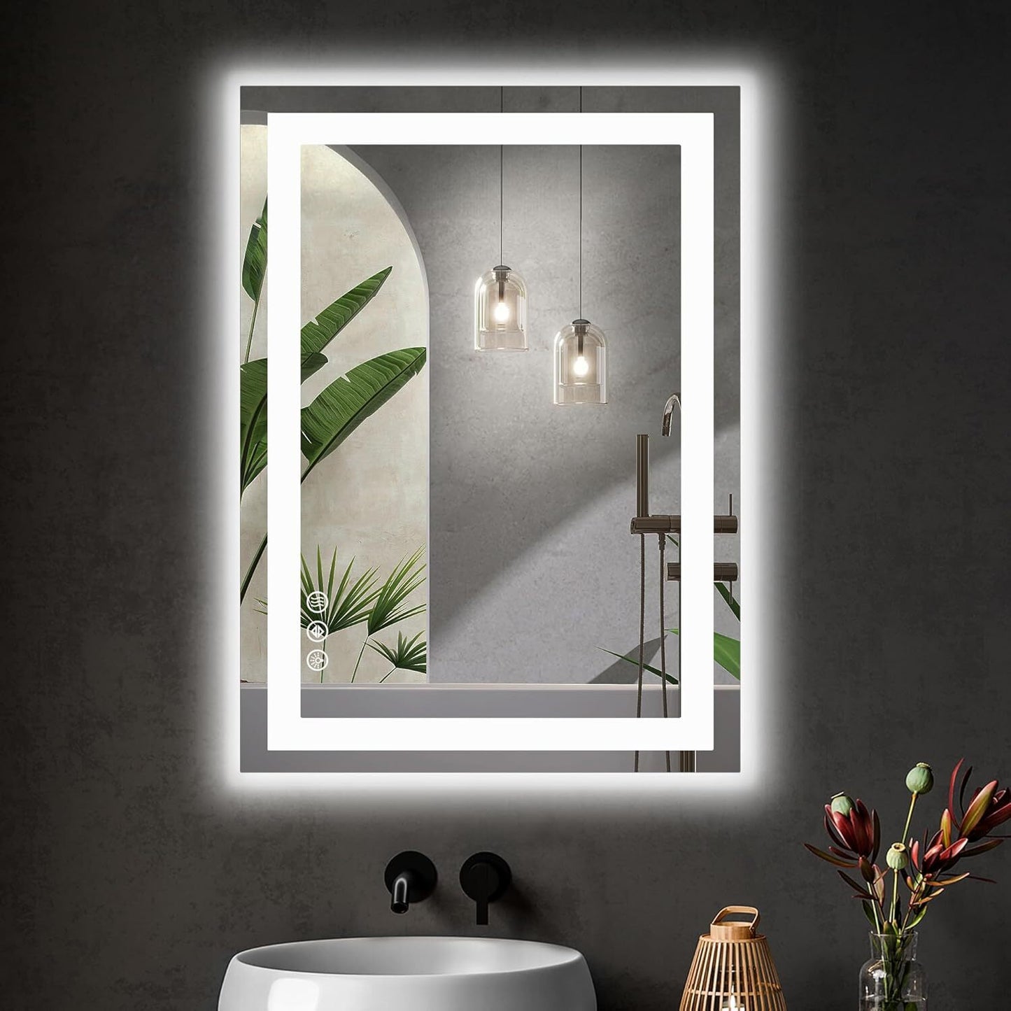 LED Dimmable Lighted Bathroom Mirror Anti-Fog Wall Mounted Rectangle Mirror