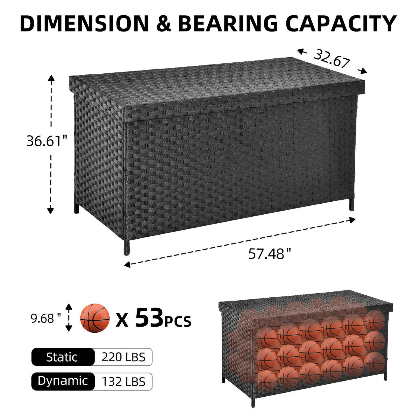 230 Gallon Large PE Rattan Wicker Deck Box Waterproof Outdoor Toy Storage Boxes