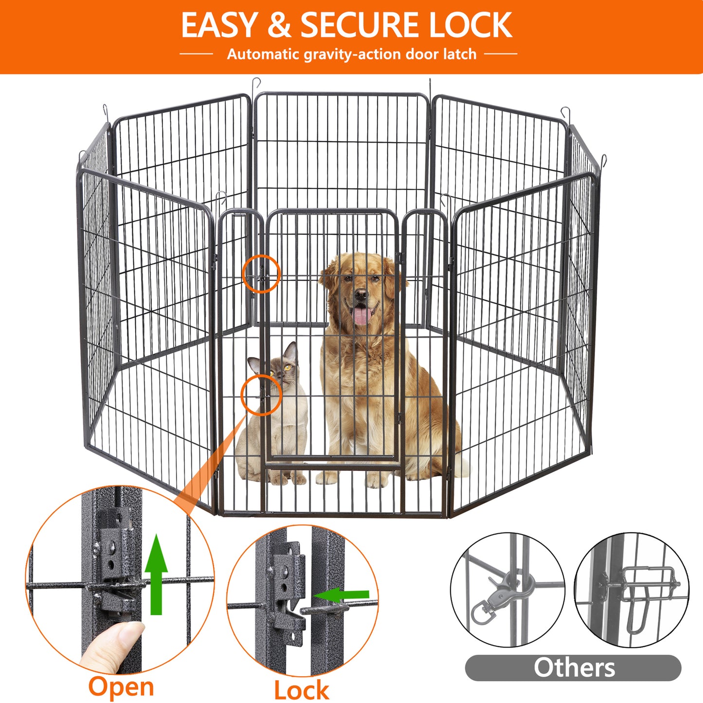 8 Panels 40''/16 panels 24”/32" Dog Pet Playpen Dog Fence Exercise Pen Outdoor