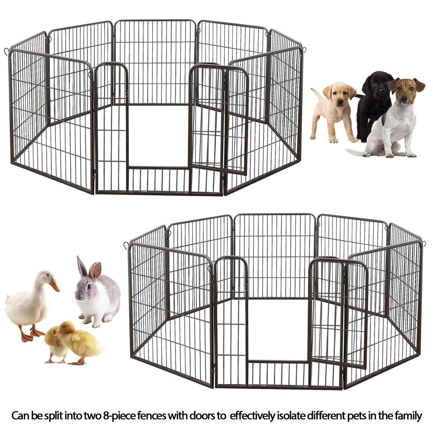 Dog Playpen 32" Large Metal Exercise Puppy Pen Pet Fence Outdoor 16 Panels Black