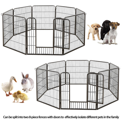 Dog Playpen 32" Large Metal Exercise Puppy Pen Pet Fence Outdoor 16 Panels Black