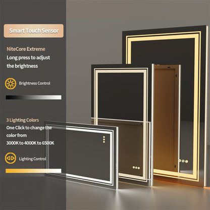 Bathroom Mirror with Front+Backlit Lights Dimmable Wall Vanity Mirrors Anti-Fog