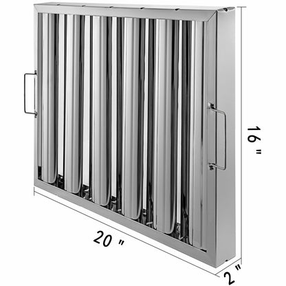 6PCS 20" x 16" Stainless Steel Hood Grease Commercial Exhaust Filter Baffle