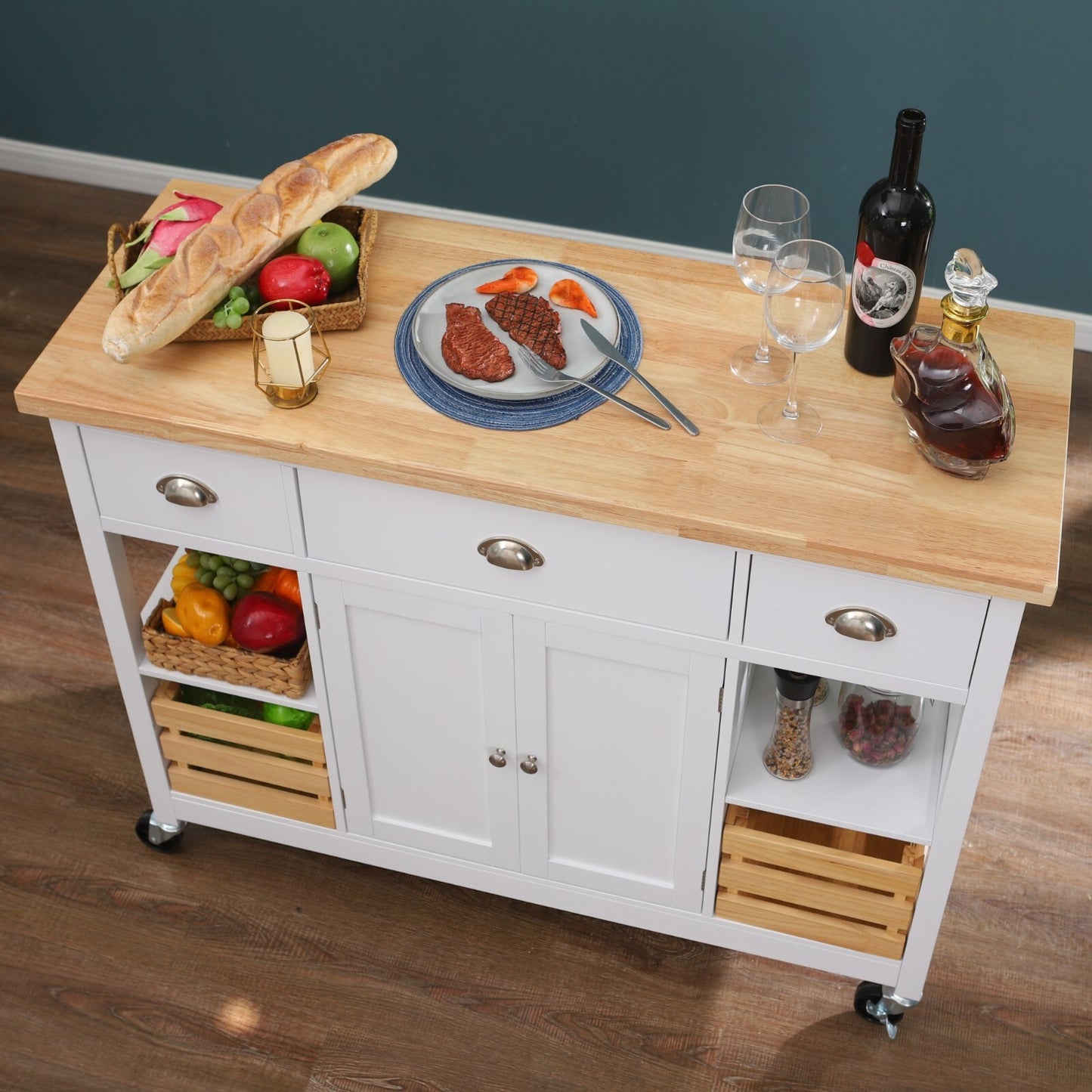Kitchen Island Cart on Wheels Rolling Kitchen Table with Storage
