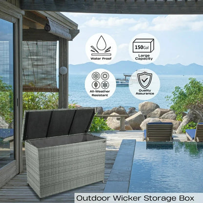 150 Gallon Outdoor Storage Deck Box Waterproof Large Patio Rattan Storage Bin GR