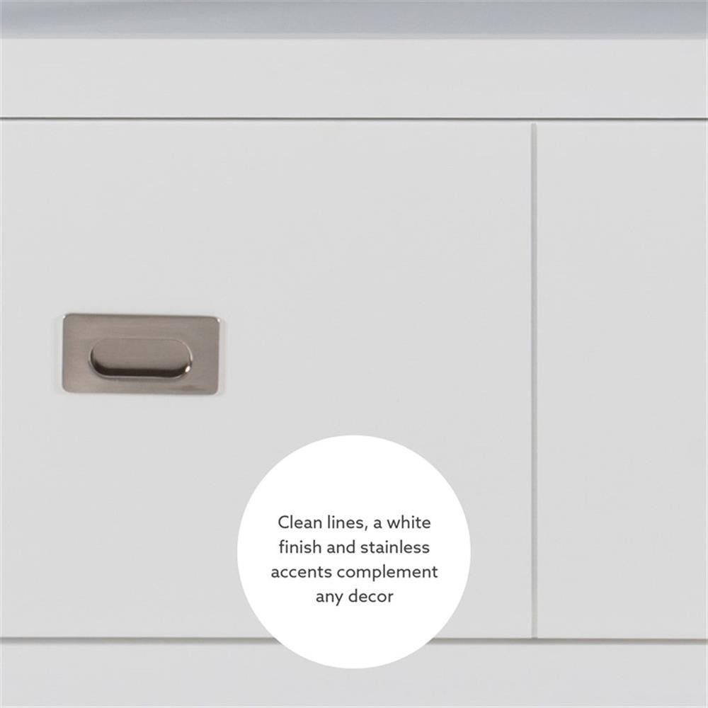 Linon Sydney Wood Rolling Kitchen Storage Cart Stainless Steel Top In White