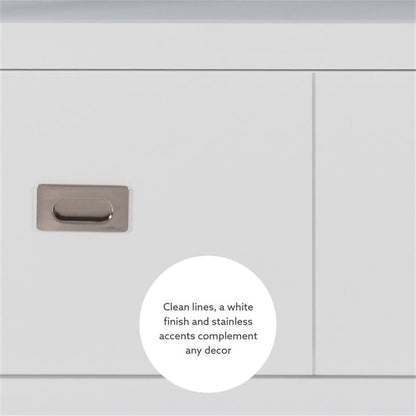 Linon Sydney Wood Rolling Kitchen Storage Cart Stainless Steel Top In White