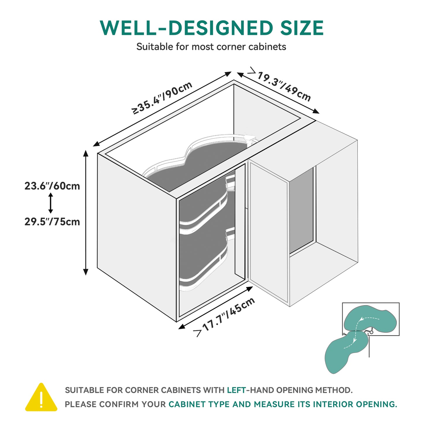 2 Tier Swing Tray Left Blind Corner Kitchen Cabinet Pull Out Organizer for 36"