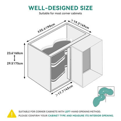 2 Tier Swing Tray Left Blind Corner Kitchen Cabinet Pull Out Organizer for 36"