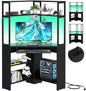 Triangle Corner Computer Desk with Keyboard Tray & Hutch & LED Lights & Outlets