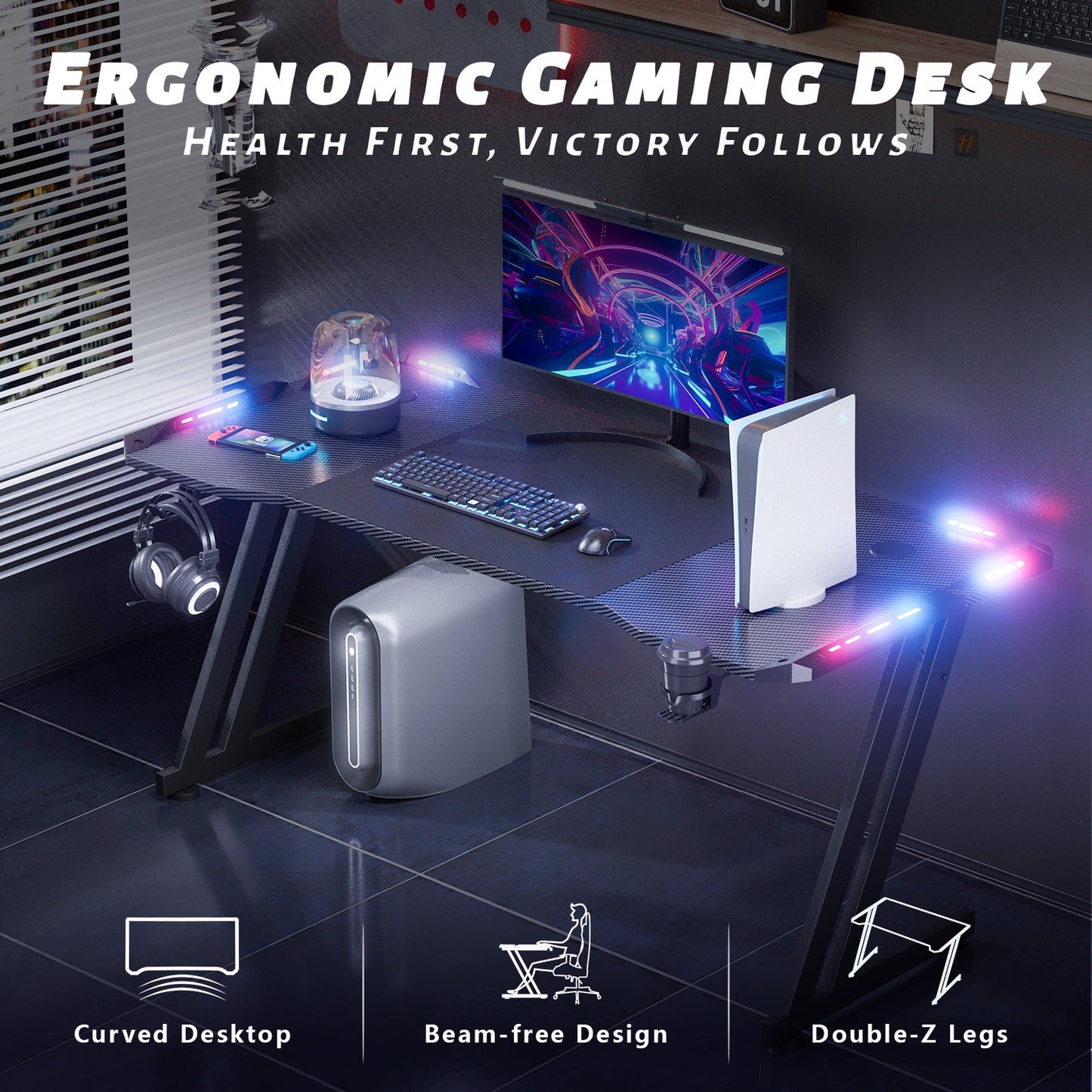 47/55/63 Inch LED Gaming Desk Gaming Table RGB Computer Desk Gamer Workstations