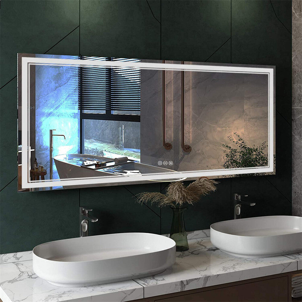 Bathroom Mirror with Front+Backlit Lights Dimmable Wall Vanity Mirrors Anti-Fog