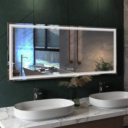 Bathroom Mirror with Front+Backlit Lights Dimmable Wall Vanity Mirrors Anti-Fog