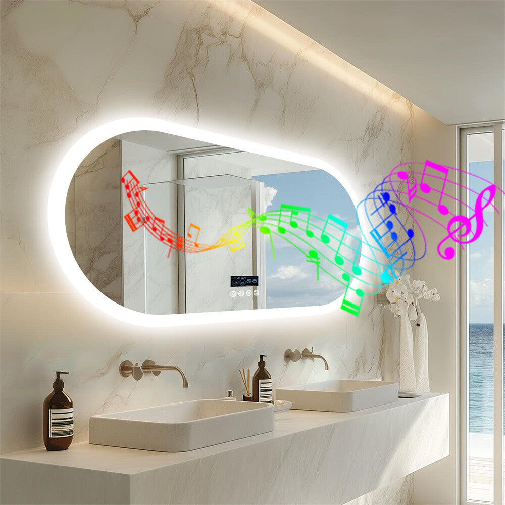 Large Bluetooth LED Bathroom Mirror Wall Vanity Mirror Dimmable Anti-fog Touch