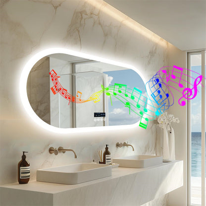 Large Bluetooth LED Bathroom Mirror Wall Vanity Mirror Dimmable Anti-fog Touch