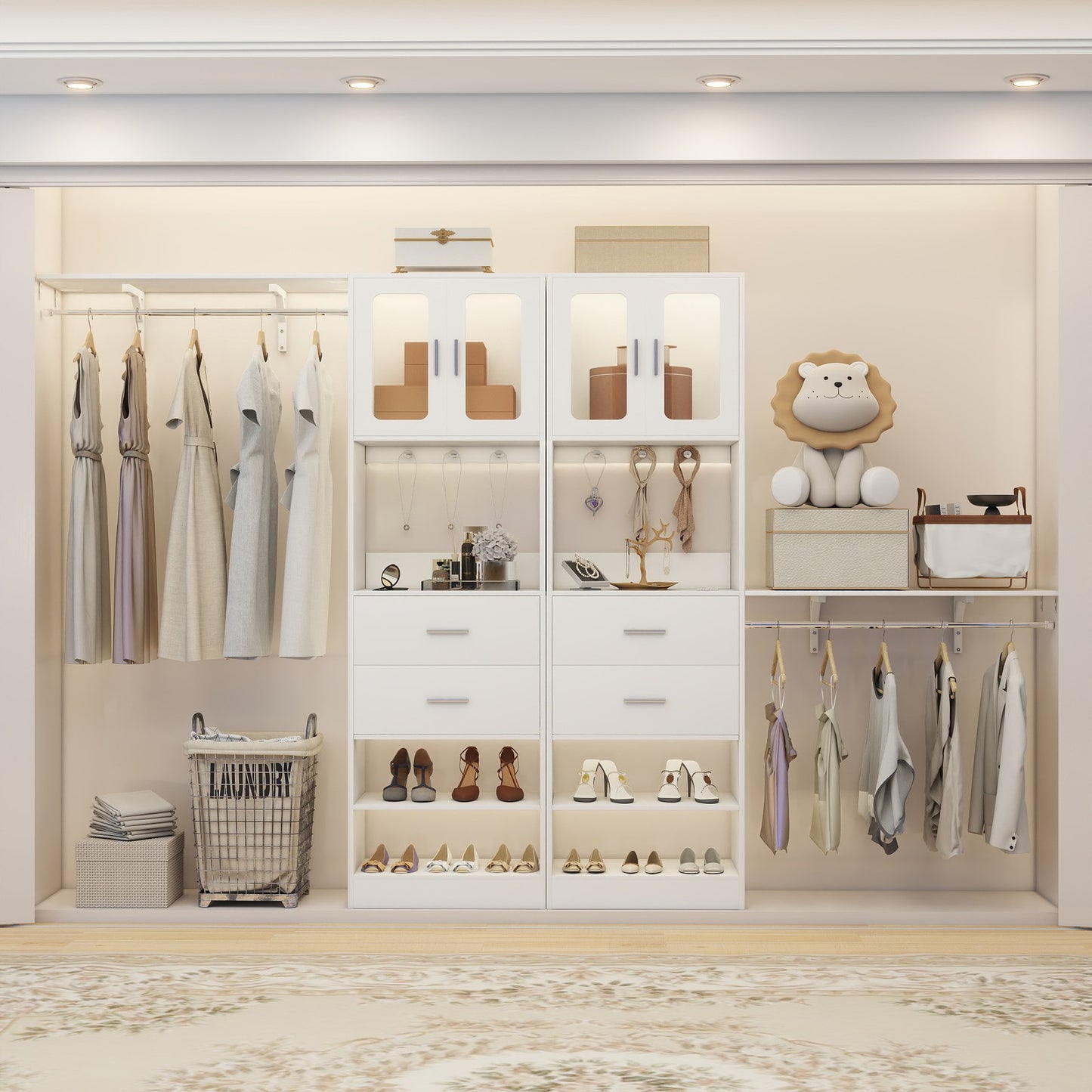 60'' W Walk-in Closet Organizer System with Door Storage Cabinet and Wood Drawer