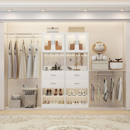 60'' W Walk-in Closet Organizer System with Door Storage Cabinet and Wood Drawer