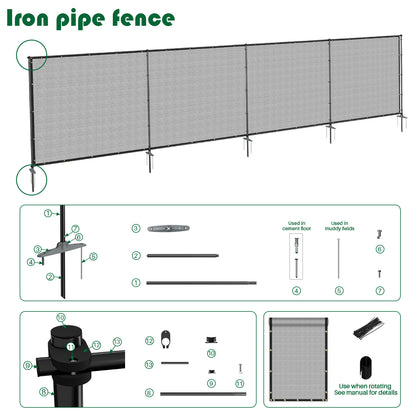 Heavy Duty Outdoor Freestanding Privacy Screen Fence Panels with Iron Poles