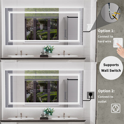 Bathroom Mirror with Front+Backlit Lights Dimmable Wall Vanity Mirrors Anti-Fog