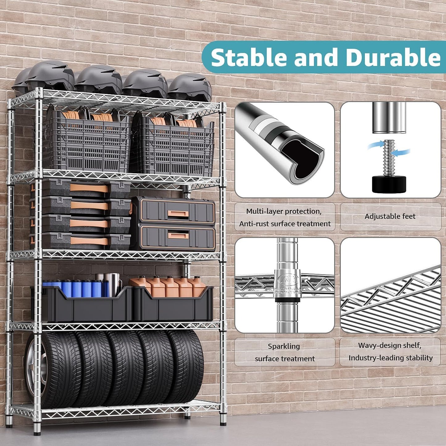 Heavy Duty 5 Tier Shelf 18*47*72" Storage Garage Rack Wire Shelving Laundry Room